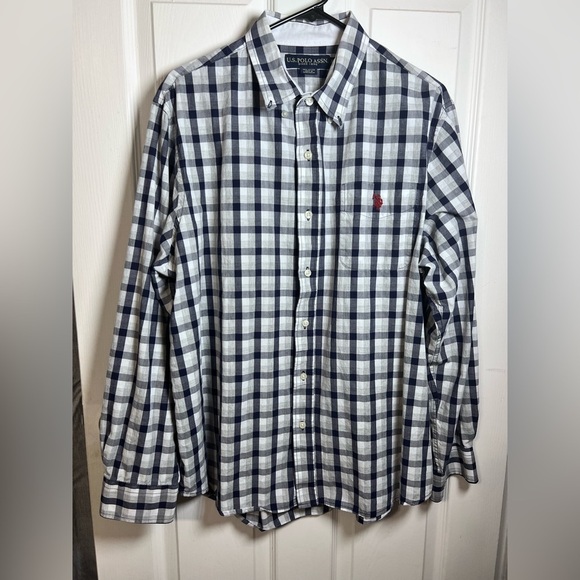 U.S. Polo Assn. Men's Navy and White Plaid Shirt - Picture 2 of 6